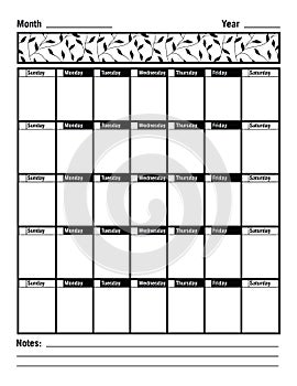 Monthly Calendar Planner Vector Illustration