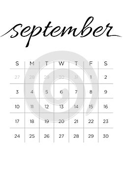 Monthly Calendar September 2017