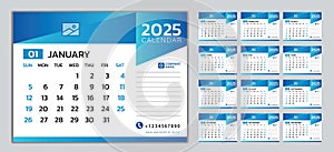 Monthly calendar template for 2025 year, Week Starts on Sunday, Wall calendar 2025 in a minimalist style, desk calendar 2025