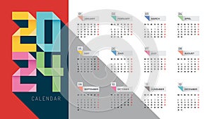Monthly calendar template for 2024 year.vector photo