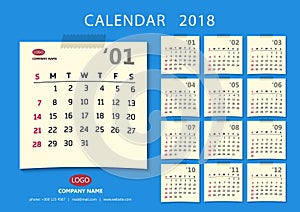 Monthly calendar for a year. Vector