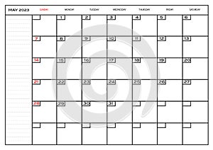 Monthly calendar May 2023 planner