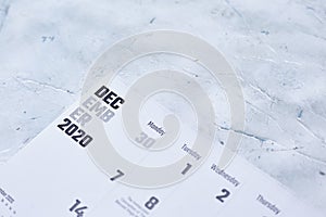 Monthly December 2020 calendar