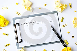 Monthly goals planner on white background. Planning month to stay productive when working from home during quarantine