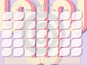 Monthly planner. Blank template. Vector illustration