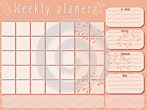 Monthly planner. Blank template. Vector illustration