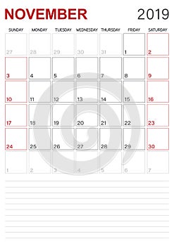 English calendar - November 2019