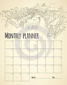 Monthly planner. City sketching. Line art silhouette. Tourism concept. Luxembourg. Vector illustration