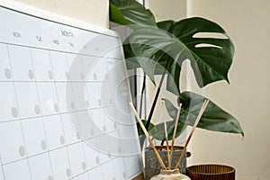Monthly PLANNER. Empty Magnetic board with the days of the month. Place to enter important matters schedule. Concept for
