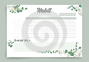 Monthly planner habit tracker blank template