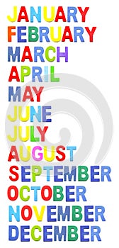 Months formed by wooden alphabet color