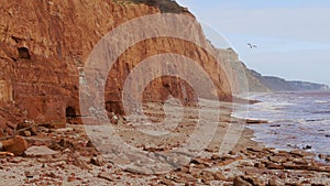 Storm damage on the coastline of Devon UK March 2020