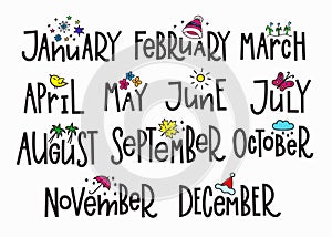 Months year calendar lettering typography