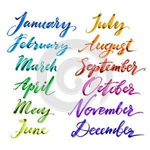 Months of the year by hand. Hand drawn creative calligraphy photo