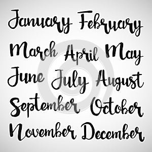 Months of the year handwritten lettering set