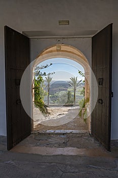 Monti Sion sanctuary entrance door in Porreres, Majorca photo