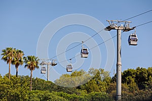 Montjuic Cable Car or Teleferico de Montjuic in Barcelona, Spain