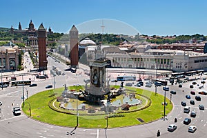 Montjuic fountain on Plaza de Espana in Barcelona photo
