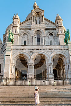 Montmarte Paris, Sacre Coeur Cathedral in Montmartre, Paris, France, morning in Paris