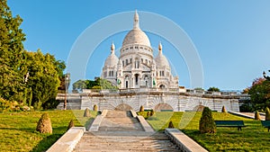 Montmarte Paris, Sacre Coeur Cathedral in Montmartre, Paris, France, morning in Paris