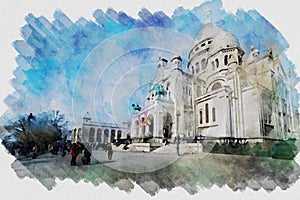 Montmartre, SacrÃ©-coeur basilica watercolor painting