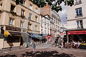 Montmartre Street with Cafes and People
