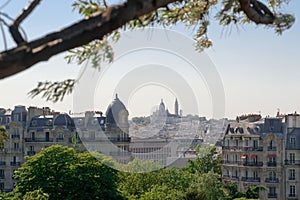 Montmartre view from parc of Buttes Chaumont Paris