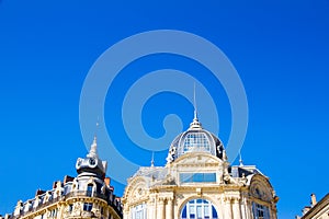 Montpellier, France. Historical buildings in Place de la Comedie in a sunny day