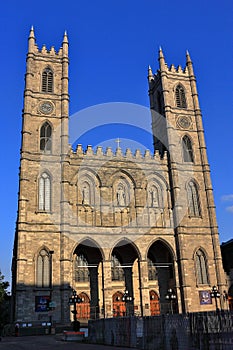 Montreal with Notre Dame Basilica in Evening Light, Quebec, Canada