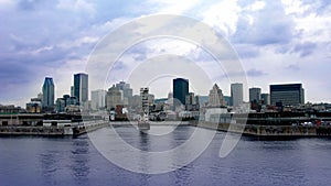 Montreal port and skyline photo