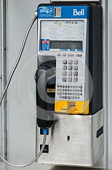 Close up of a Bell public telephone