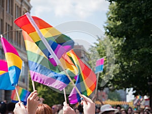 MONTREAL, QC - AUG 19, 2018: Gay and lesbians walk in the Gay Pride Parade in Montreal, QC, Canada