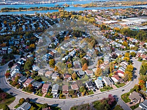 Montreal, Quebec, Canada, Aerial View of Houses in Residential Neighbourhood in Autumn Season