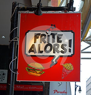 Sign of restaurant Frite Alors.