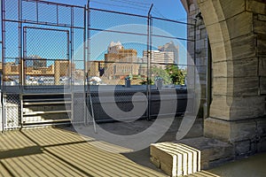Montreal scene from arched doorway of the Mctavish pumping station