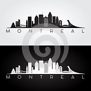 Montreal skyline and landmarks silhouette.