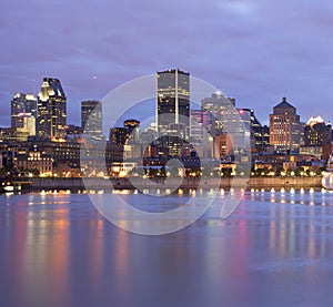 Montreal skyline and reflections at dusk, Quebec