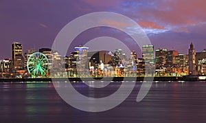 Montreal skyline and Saint Lawrence River at dusk, Canada