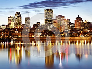 Montreal skyline and Saint Lawrence River at dusk, Canada