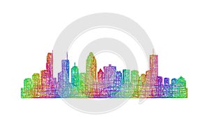 Montreal skyline silhouette - multicolor line art