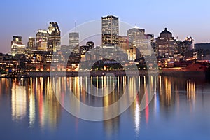 Montreal skyline and St Lawrence River at dusk