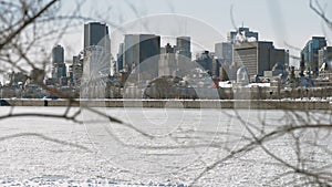 Montreal skyline view from Ste-Helene island in winter