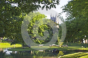 Montreal.Small park with pond in Westmount. Canada