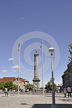 Montreal 26th June: Nelson Column from Place Jaques Cartier of Montreal in Canada