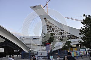 Montreal, 27th June: Park Olympic with the Iconic Inclined Tower from Montreal in Quebec Province of Canada