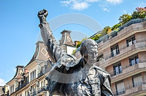 Montreux, Switzerland - July 26, 2019: Famous sculpture of Freddie Mercury, singer of the famous band Queen. Farrokh Bulsara, born