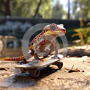 a montseny brook newt skateboarding in a tiny skate park k uh photo