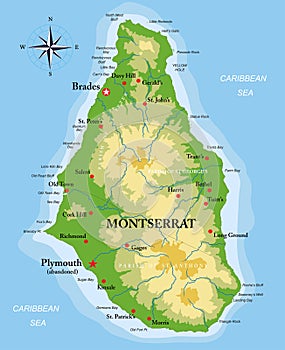 Montserrat island highly detailed physical map photo