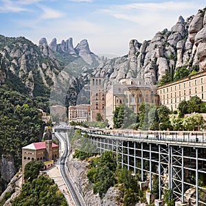 Montserrat Monastery, Catalonia, Spain. Santa Maria de Montserrat is a Benedictine abbey located on the mountain of Montserrat.