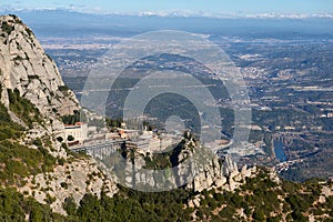 Montserrat Monastery is spectacularly Benedictine Abbey in the mountains near Barcelona, Catalonia,Spain.Montserrat.Panorama of th